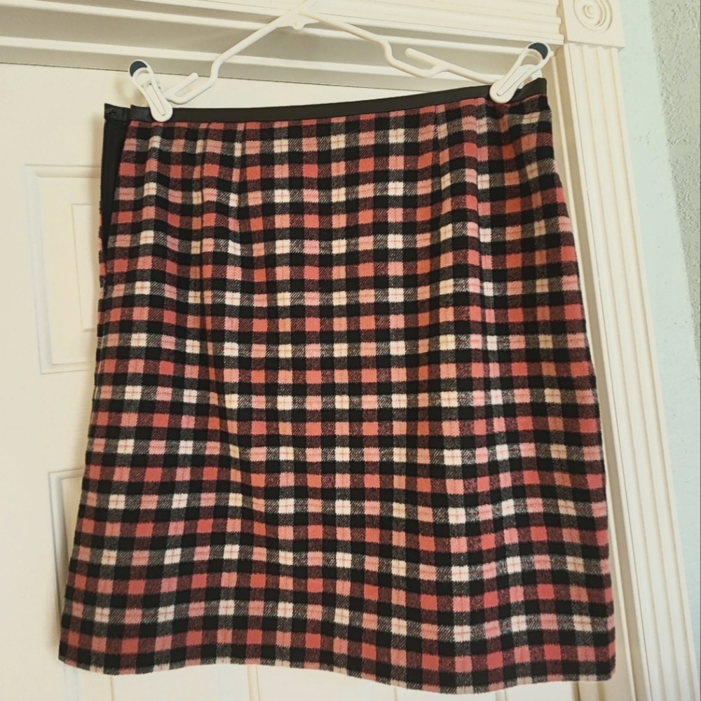 Talbots Pink and Black Plaid Wool Skirt